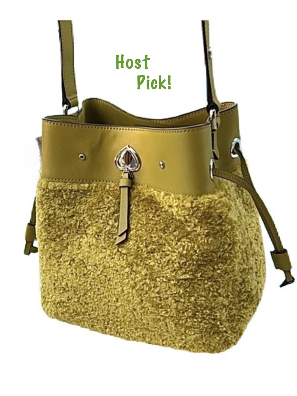 KATE SPADE ~ KS New York “Marti” Faux Fur Small Bucket Bag Citron Sapphire color